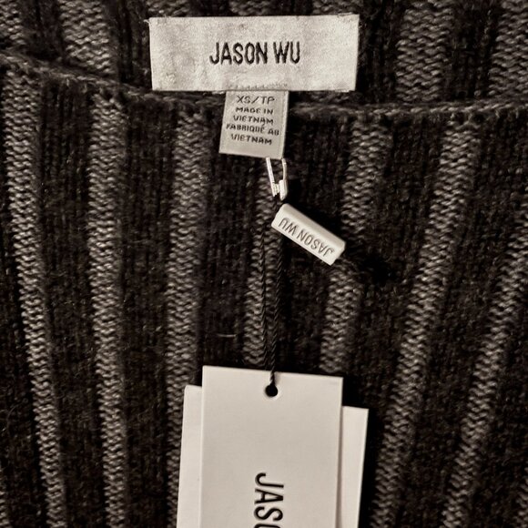 Jason Wu Ribbed Pattern Knit Cashmere Sweater Black Gray Boat Neck Womens S New - Picture 5 of 8